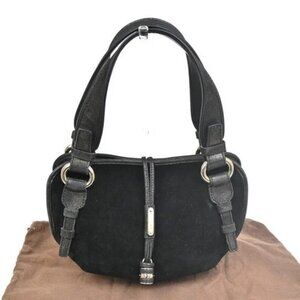 CELINE Logo Bittersweet Shoulder Hand Bag Suede Leather SHW Black 32MA151